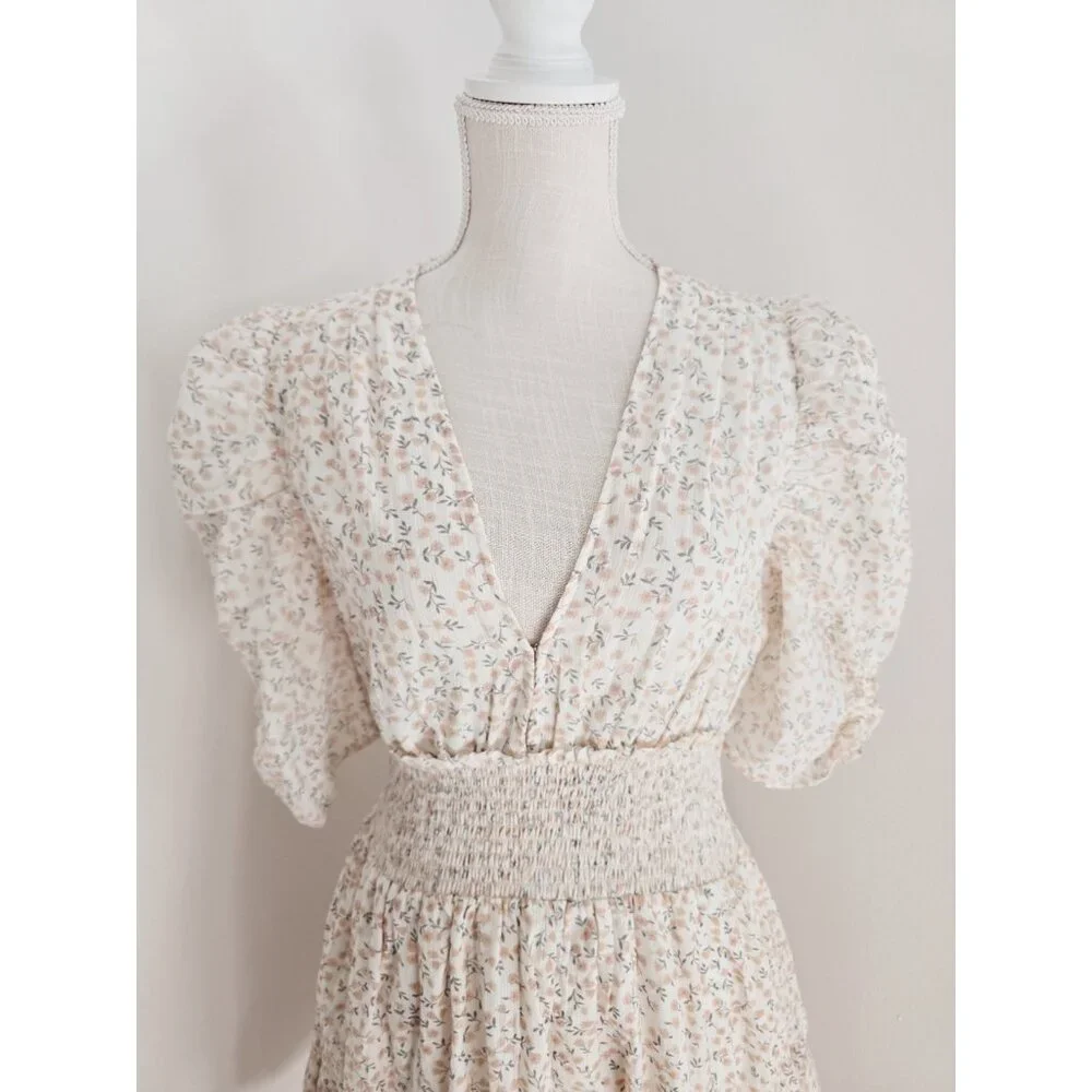 Cleobella Sadie Cotton Floral Hannah Ann Sluss Cottagecore Peasant Mini Dress M